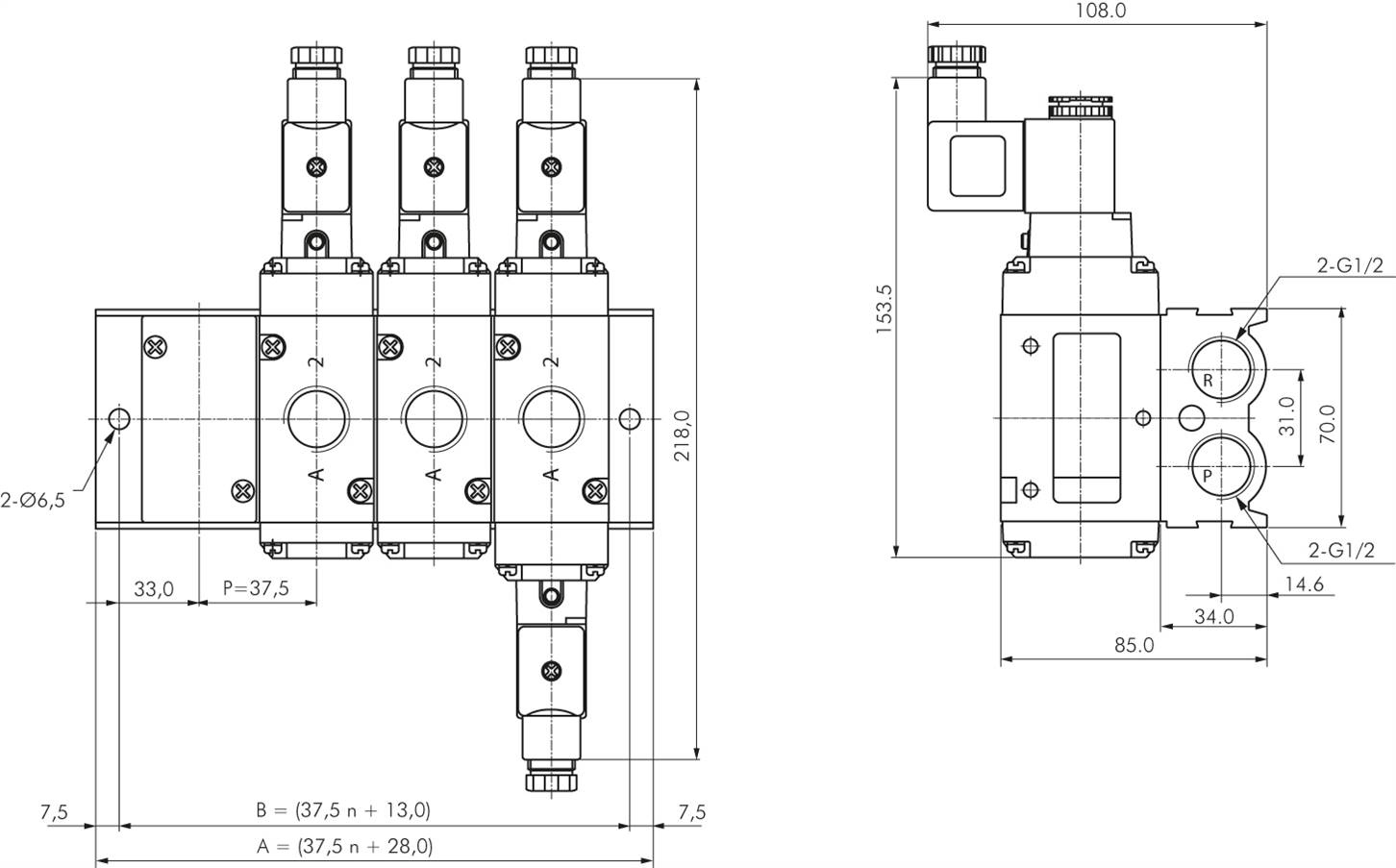 Reihenleiste (6-fach) für SF6000 (3/2-Wege)