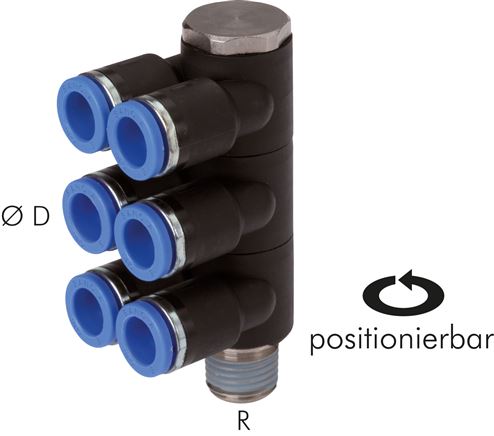 Steck-Mehrfachverteiler, 6-fach R 1/4"-6mm, IQS-Standard
