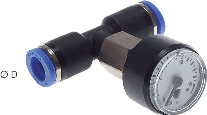 Manometer 0 - 10bar, 6mm Schlauch, IQS-Standard