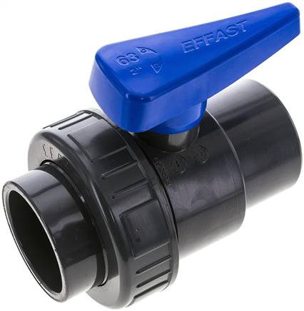 Einring-Klebemuffen-Kugelhahn, PVC-U, 63mm (Wasserausf.)