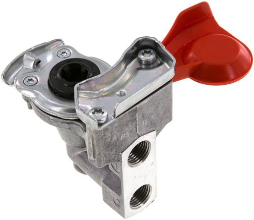 Fahrzeugkupplung 2 x M 16x1,5(IG), Vorrat (rot) für Zugmaschinen, DIN 74254 (mit ventil)