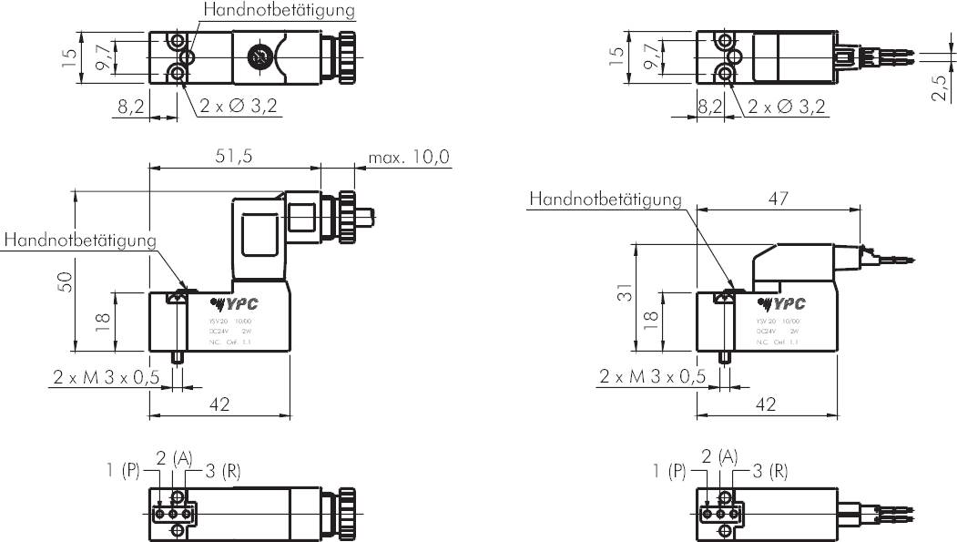 3/2-Wege Magnetventil,Flansch, Federrückstellung (NC), 12 V=