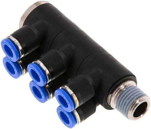 Steck-Mehrfachverteiler, 6-fach R 1/4"-6mm, IQS-Standard