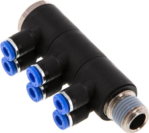 Steck-Mehrfachverteiler, 6-fach R 1/4"-4mm, IQS-Standard