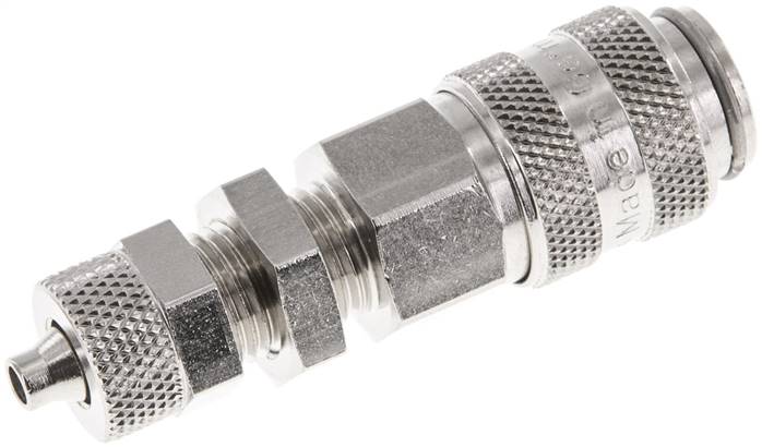 Schott-Schnellkupplung (NW5) 6x4mm Schlauch, Messing vernickelt, für Stecker beidseitig absperrend