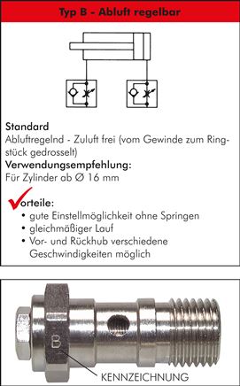 Drosselrückschlagventil G 1/8", abluftregelnd (B), Aluminium