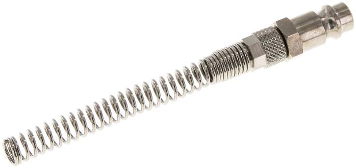 Kupplungsstecker (NW7,2) 6x4mm Schlauch m. Knickschutz, Messing vernickelt