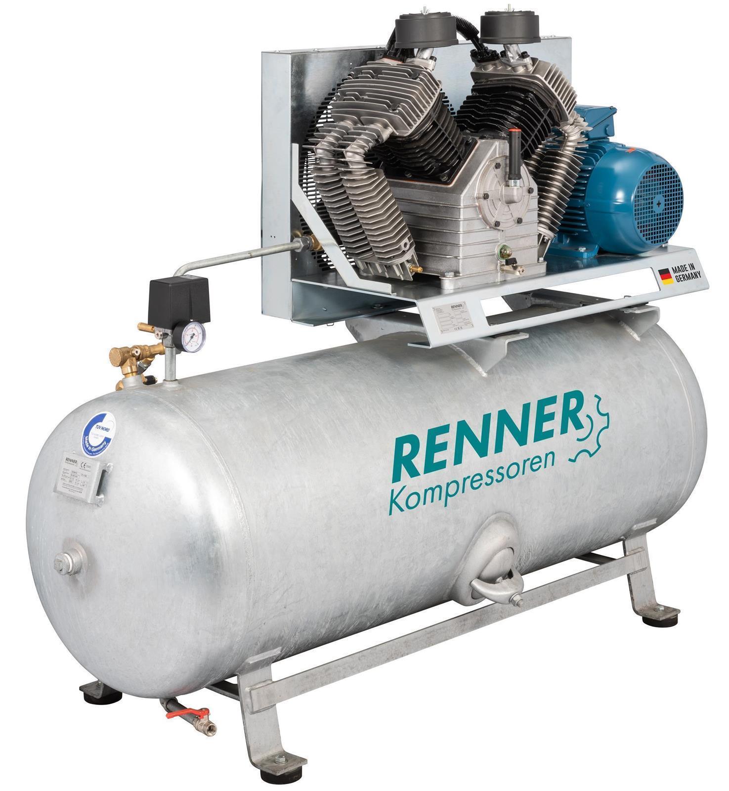 RENNER RIKO H 1340/500 Industrie-Kolbenkompressor 15 bar - liegender, verzinkter Behälter