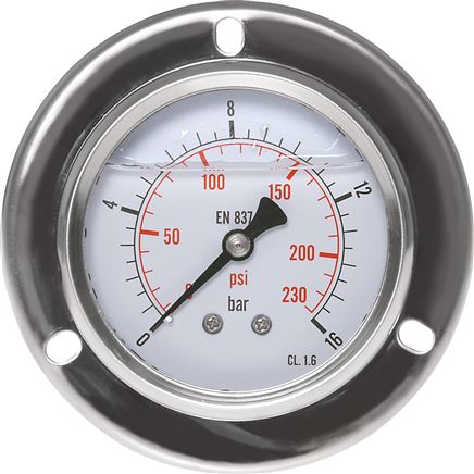 Glycerin-Einbaumanometer,Frontring, 63mm, -1 bis 0,6 bar -Eco-Line