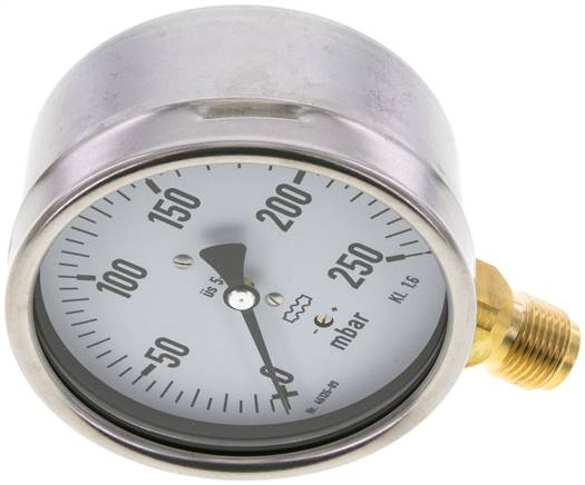 Manometer senkrecht 100mm, 0 - 250 mbar, G 1/2"