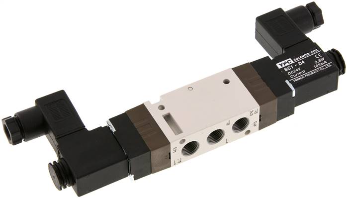 5/2-Wege Magnetventil, G 1/8", Impulsventil, 12 V=, Norm-Stecker Grösse 0