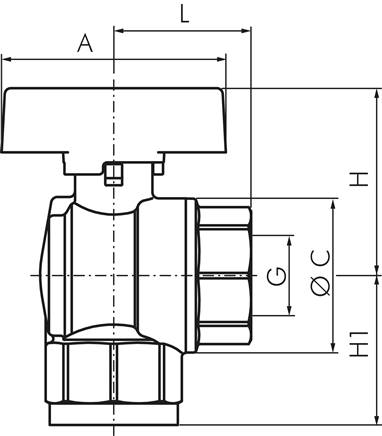 Messing-Winkelkugelhahn, DVGW, Rp 1/2", -0,9 bis 40bar