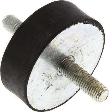 Gummi-Metall-Puffer beidseitig mit Gewindestift M 12 x 37, D= 75 - H= 25 mm