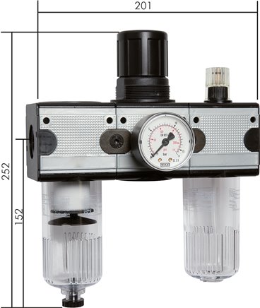 MULTIFIX Wartungseinheit (2), 3-tlg., G 3/4", 0,5 - 10 bar, mit Schutzkorb