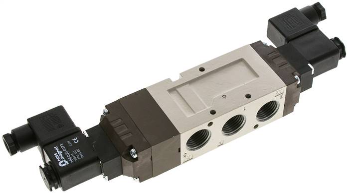5/3-Wege Magnetventil, G 1/2", Mittelstellung entlüftet, 115 V AC, Pilot: Polyamid