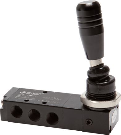 5/3-Wege Handhebelventil, G 1/8", Mittelstellung geschlossen, Federrückstellung