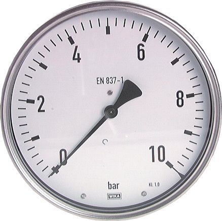 Manometer waagerecht (CrNi/Ms), 160mm, 0 - 10 bar