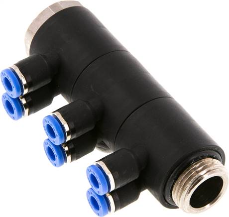 Steck-Mehrfachverteiler, 6-fach G 3/8"-4mm, IQS-Standard