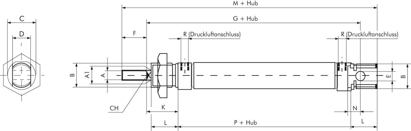 ISO 6432-Zylinder, doppeltwirkend, Kolben 20mm,Hub 50mm -Eco-Line