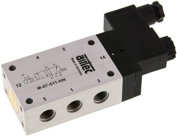 5/2-Wege Magnetventil, G 1/4", Feder, 24 V AC