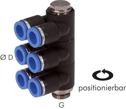 Steck-Mehrfachverteiler, 6-fach G 1/8"-4mm, IQS-Standard
