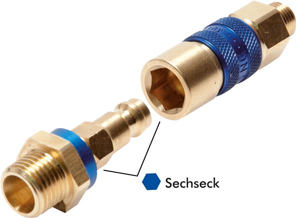 Schott-Kupplungsstecker (NW5) 9 (3/8")mm Schlauch, blau, Sechseck SW10