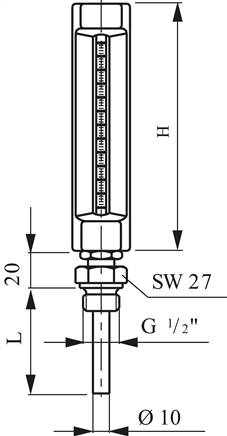 Maschinenthermometer (150mm) senkrecht/-60 bis +40°C/400mm