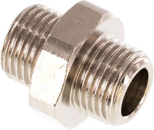 Doppelnippel G 1/8"-G 1/8", Messing vernickelt