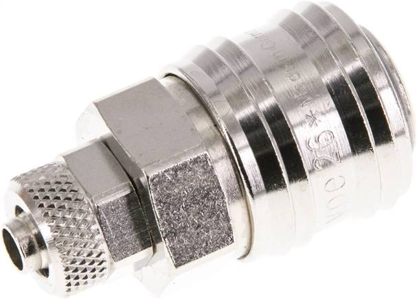 Schnellkupplung (NW7,2) 8x6mm Schlauch, Messing vernickelt, für Stecker beidseitig absperrend