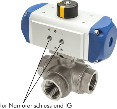 Pneumat. 3-Wege-Kugelhahn (T2), doppeltwirkend, FKM-Dichtung, G 2", ES