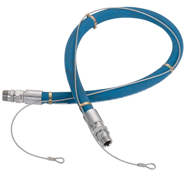 Prevost Verbindungsschläuche mit Sicherheitsstahlseil - Drehkupplungen mit Außengewinde R 3/8 BSPT