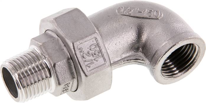 Winkel-Verschraubung flach dichtend Rp/R 1/2"(IG/AG), Edelstahl