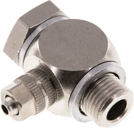 Winkel-Verschraubung G 1/8"-4,3x3mm, Messing vernickelt, Hohlschraube