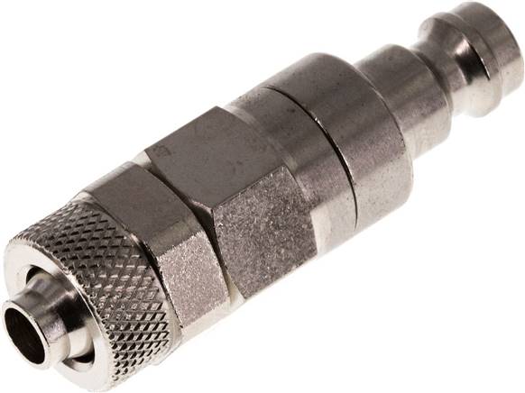 Kupplungsstecker (NW5) 8x6mm Schlauch, Messing vernickelt, beidseitig absperrend