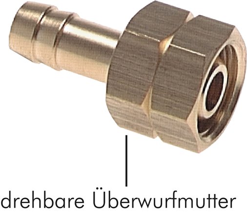 Schlauchtülle, m.Mutter(links) G 3/8" LH-6 (1/4")mm, Messing