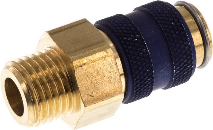 Schnellkupplung (NW5) G 1/4"(AG), Messing, für Stecker beidseitig absperrend, blau