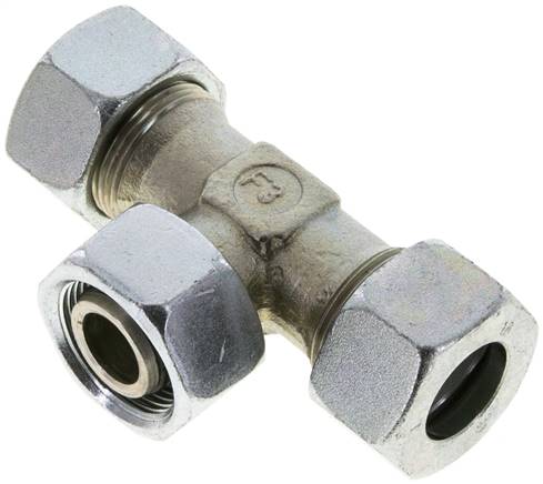 Einstellb. T-Schneidringverschraubung 18 L (M26x1,5), Stahl verzinkt, mit Dichtkegel und O-Ring