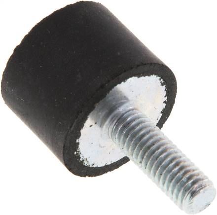 Gummi-Metall-Puffer einseitig mit Gewindestift M 6 x 18, D= 20 - H= 15 mm