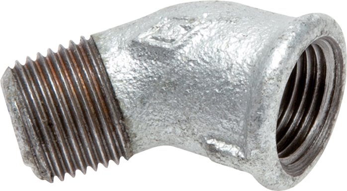 45°-Einschraubwinkel Rp 3/8"(IG)-R 3/8"(AG), Temperguss verzinkt