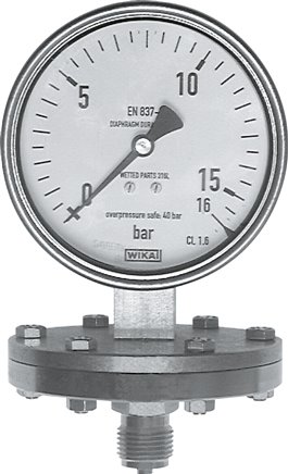 ES-Plattenfeder-Manometer senkrecht, 100mm, 0 - 10 bar