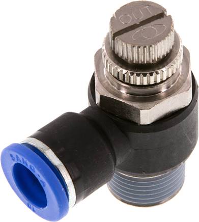 Winkel-Drosselrückschlagventil R 3/8"-10mm,abluftregelnd (Standard)