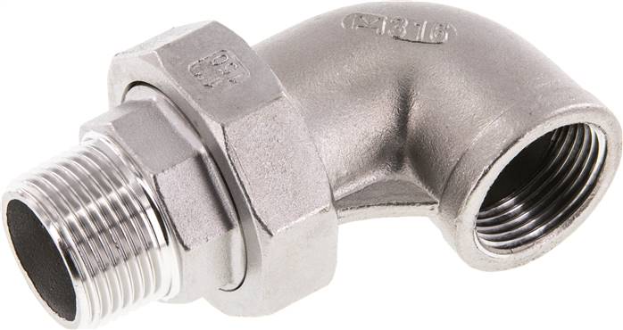 Winkel-Verschraubung flach dichtend Rp/R 1"(IG/AG), Edelstahl