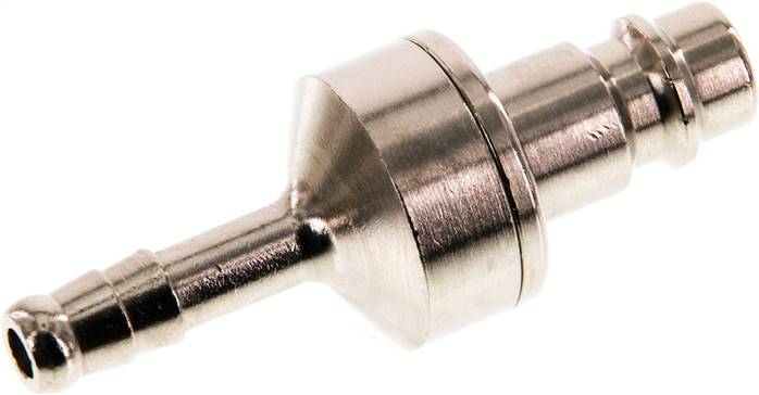 Kupplungsstecker (NW7,2) 6 (1/4")mm Schlauch, Messing vernickelt, beidseitig absperrend