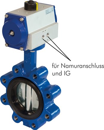 Pneum. Anflanschklappe DN50-PN16 (DIN/EN) GGG40/Edelstahl/NBR