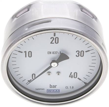 Manometer waagerecht (CrNi/Ms), 100mm, 0 - 40 bar