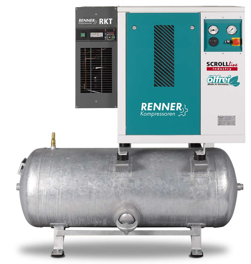 RENNER-Scrollkompressor Industry SLDK-NEO 4,5 I 10 bar auf 250L Behälter mit Kältetrockner-Ölfrei