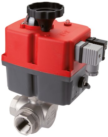 Elektr. 3-Wege-Kugelhahn (L), G 3/4", 24 bis 240 V (AC) / 24 bis 135 V (DC), Messing - PN40