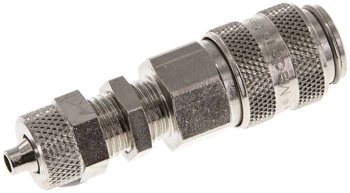 Schott-Schnellkupplung (NW5) 6x4mm Schlauch, Messing vernickelt