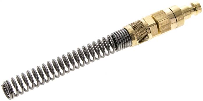 Kupplungsstecker (NW5) 8x6mm Schlauch m. Knickschutz, beidseitig absperrend, Messing