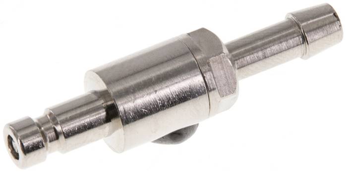 Kupplungsstecker (NW2,7) 4mm Schlauch, Messing vernickelt, beidseitig absperrend